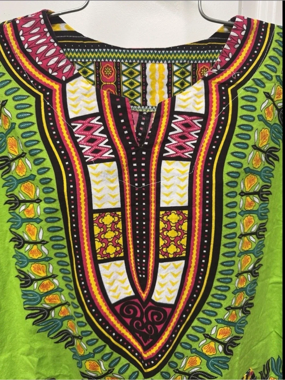 African Dashiki “Angelina” Print Shirt – Neon Green Unisex Pocket Bold Festival - Picture 3 of 8